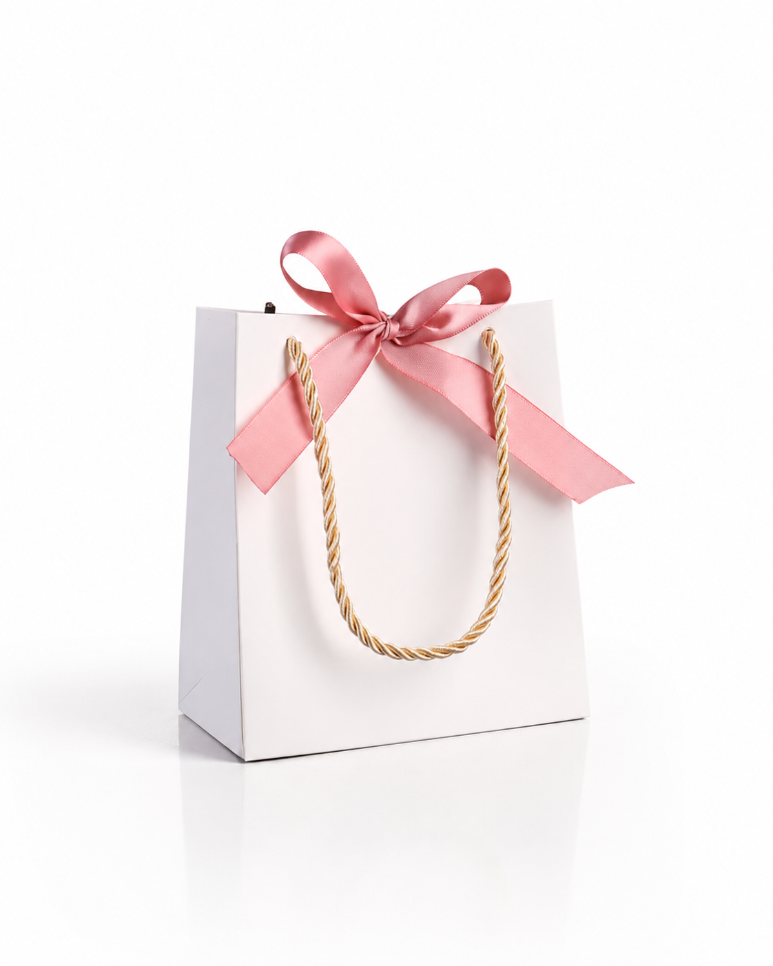 Bolsa de regalo de papel blanca con listón rosa