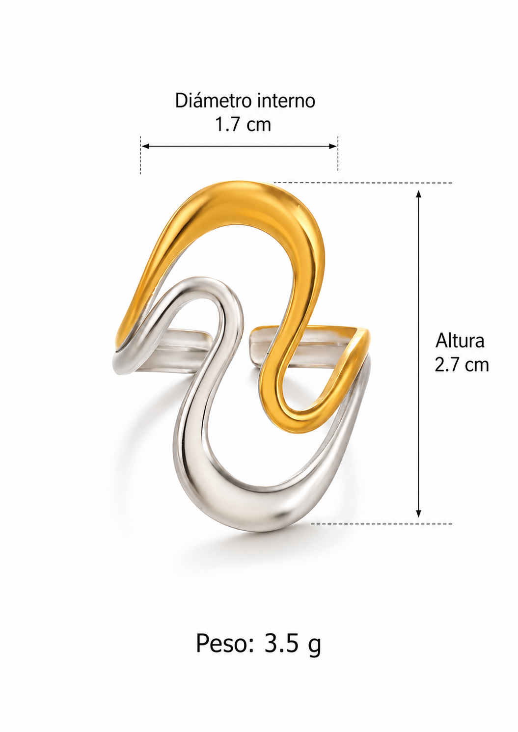 Anillo doble onda bicolor ajustable acero inoxidable