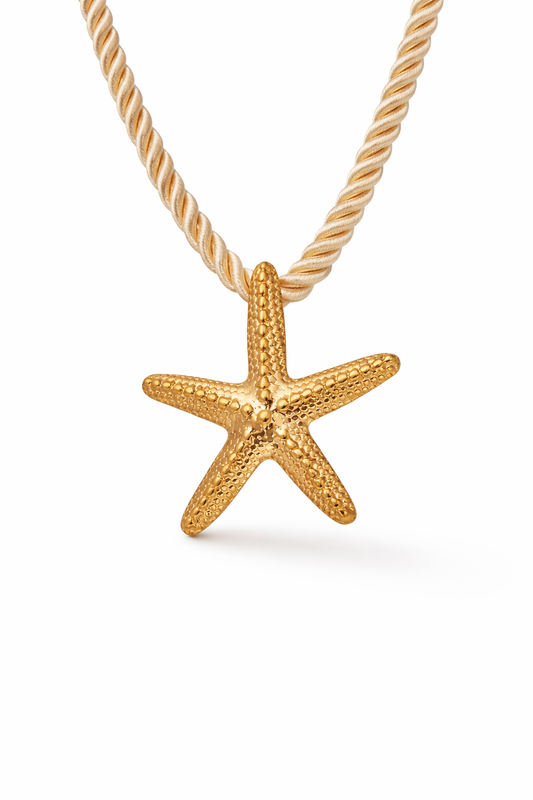Collar cuerda estrella y concha acero inoxidable