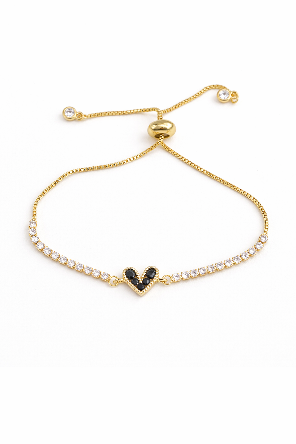 Pulseras corazón brillante tipo tenis chapa de oro