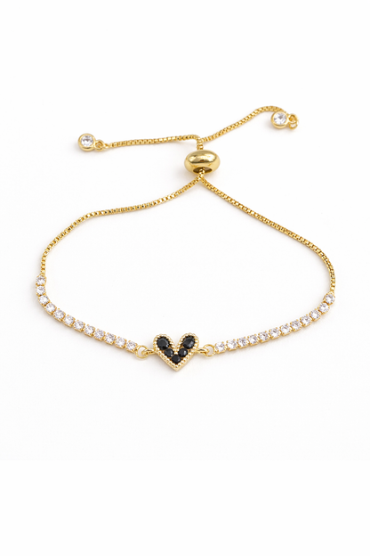Pulseras corazón brillante tipo tenis chapa de oro