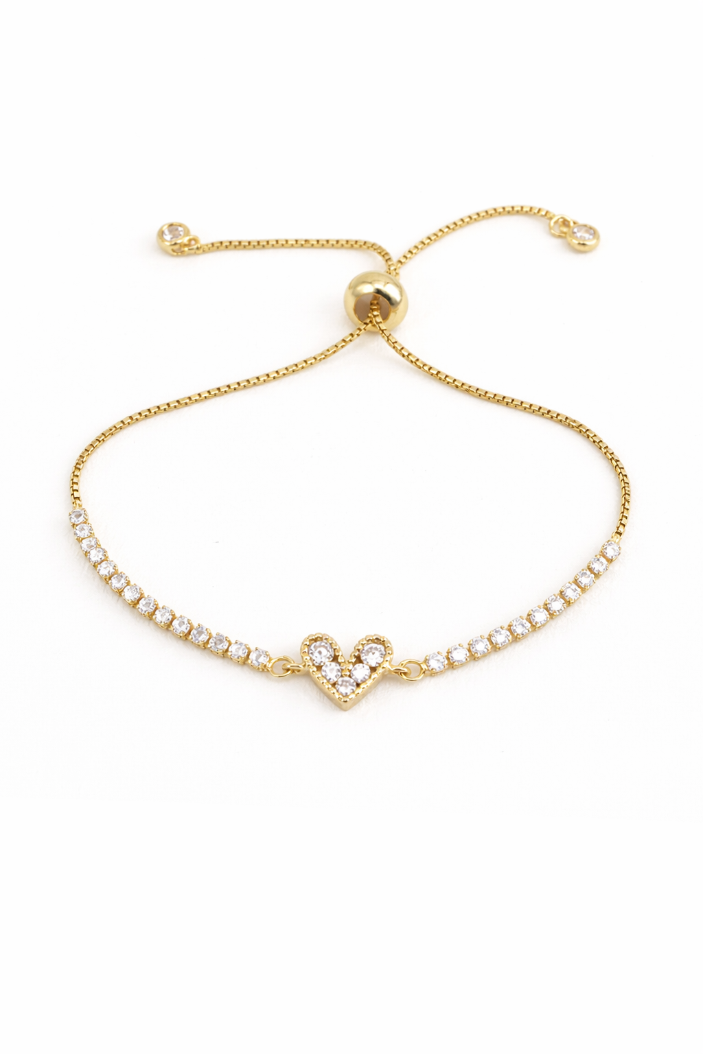 Pulseras corazón brillante tipo tenis chapa de oro