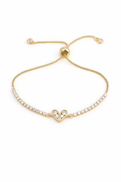 Pulseras corazón brillante tipo tenis chapa de oro