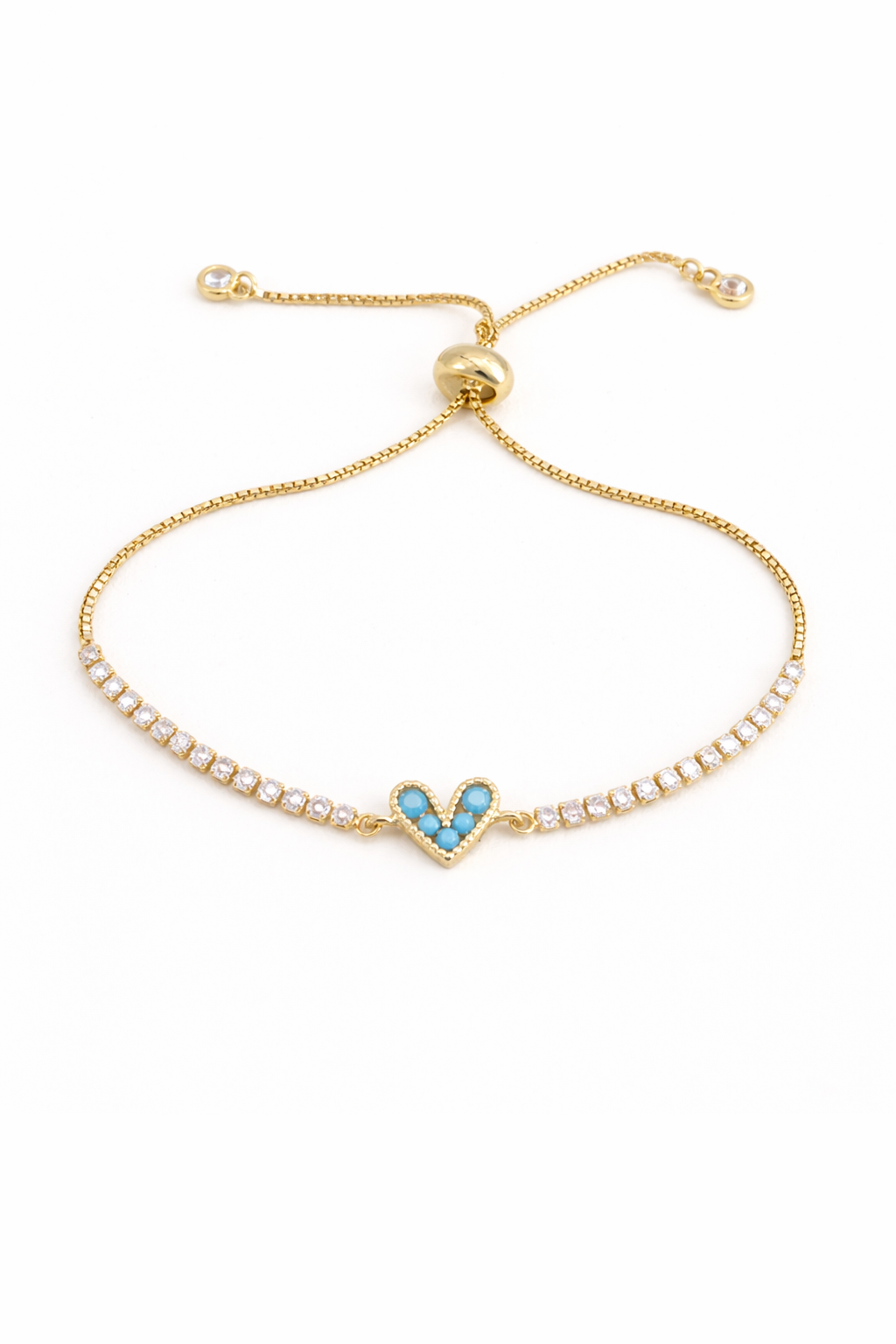 Pulseras corazón brillante tipo tenis chapa de oro