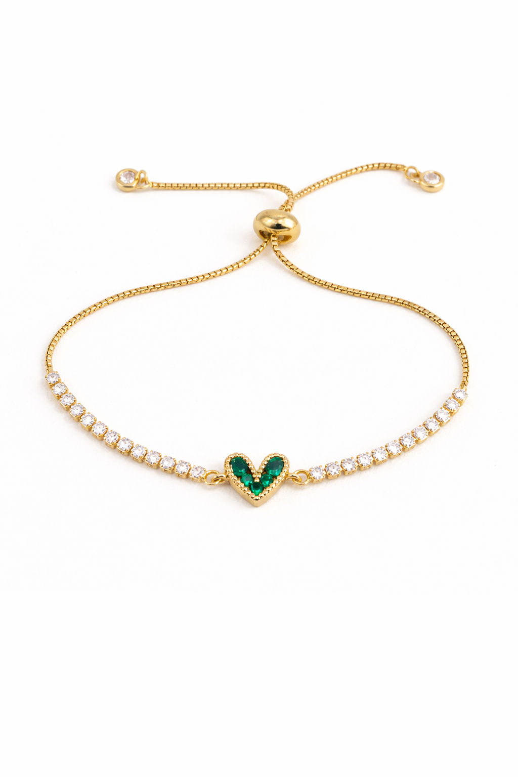 Pulseras corazón brillante tipo tenis chapa de oro