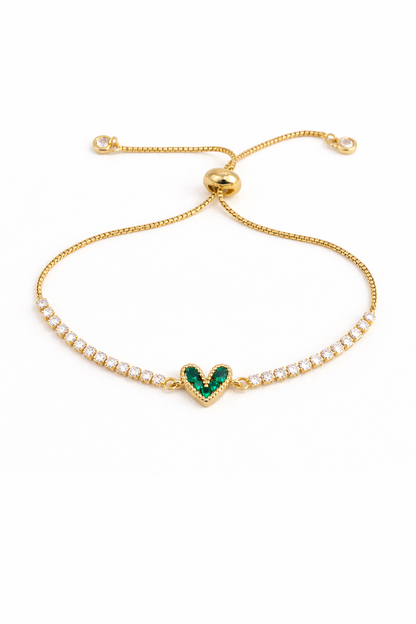 Pulseras corazón brillante tipo tenis chapa de oro