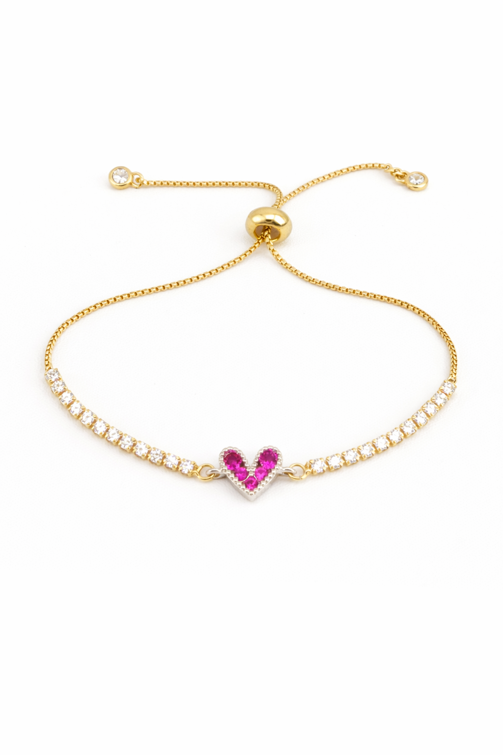 Pulseras corazón brillante tipo tenis chapa de oro