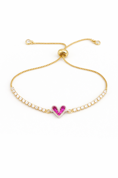 Pulseras corazón brillante tipo tenis chapa de oro