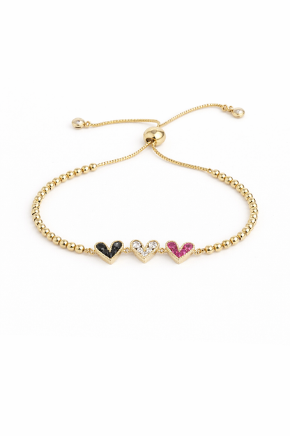 Pulseras tres corazones multicolor chapa de oro.
