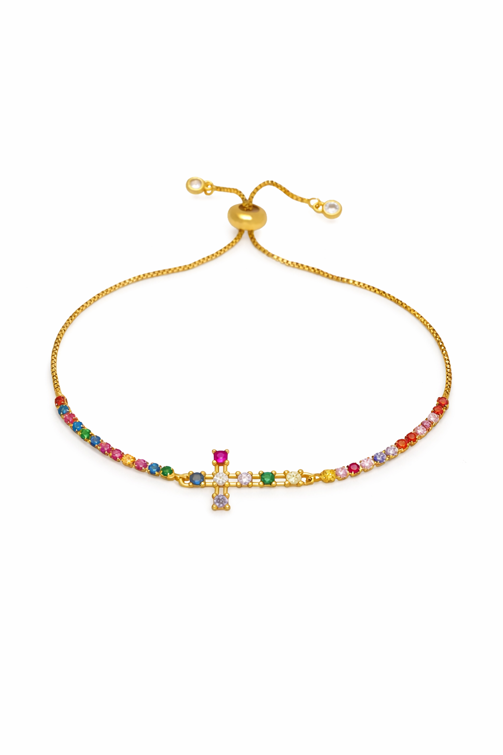 Pulsera cruz con zirconias chapa de oro