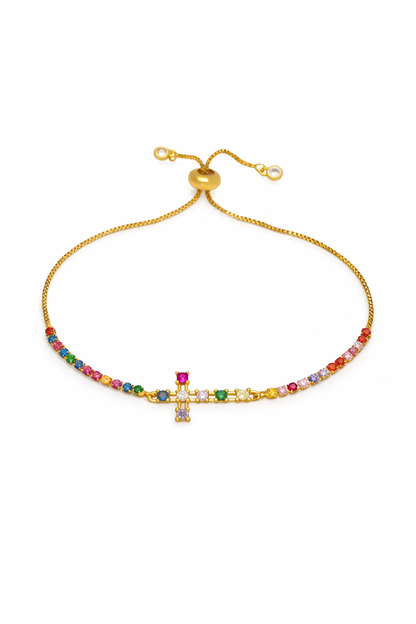 Pulsera cruz con zirconias chapa de oro