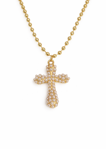 Collares cruces con perlas chapa de oro