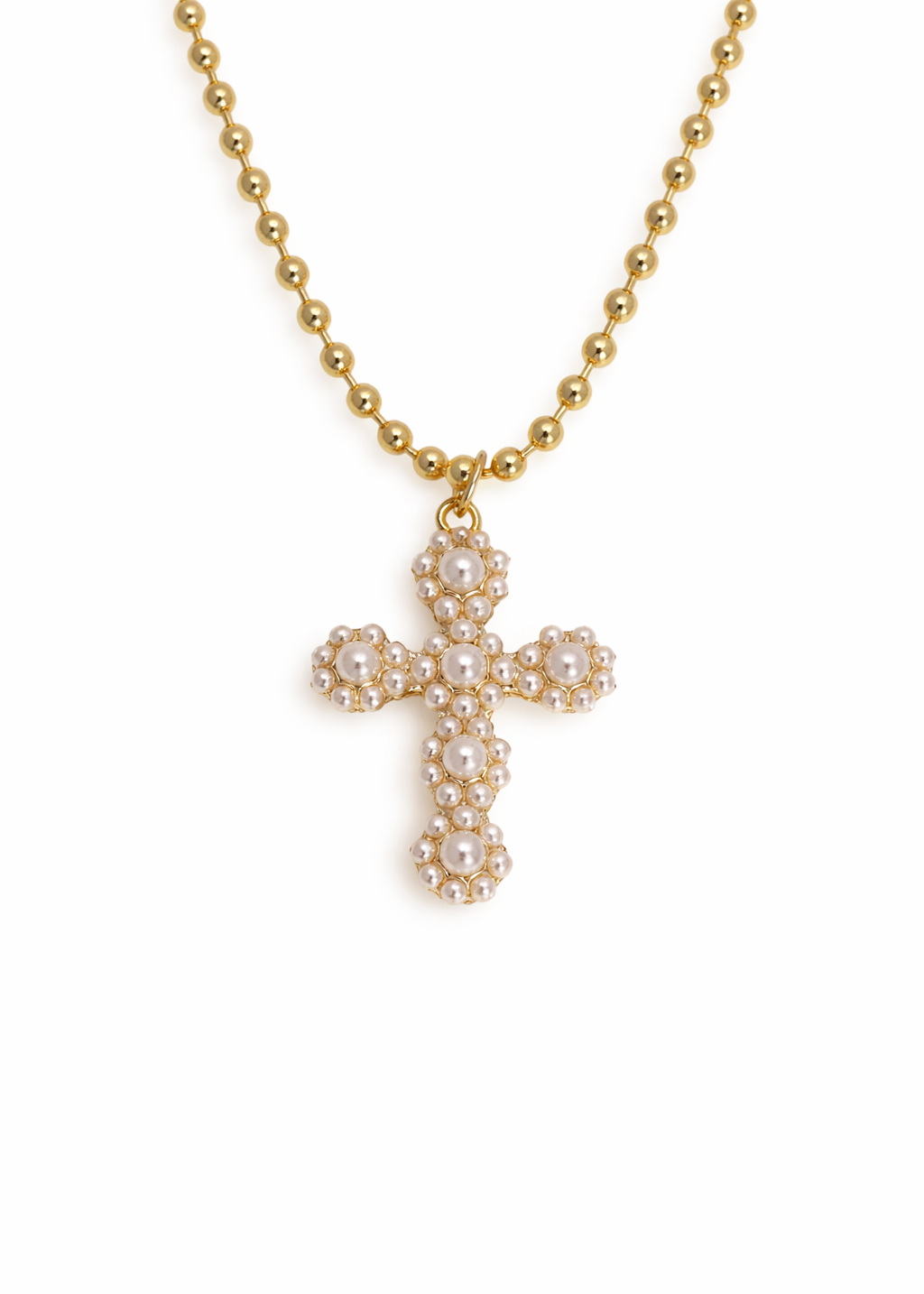 Collares cruces con perlas chapa de oro