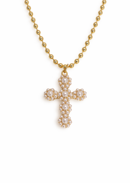 Collares cruces con perlas chapa de oro