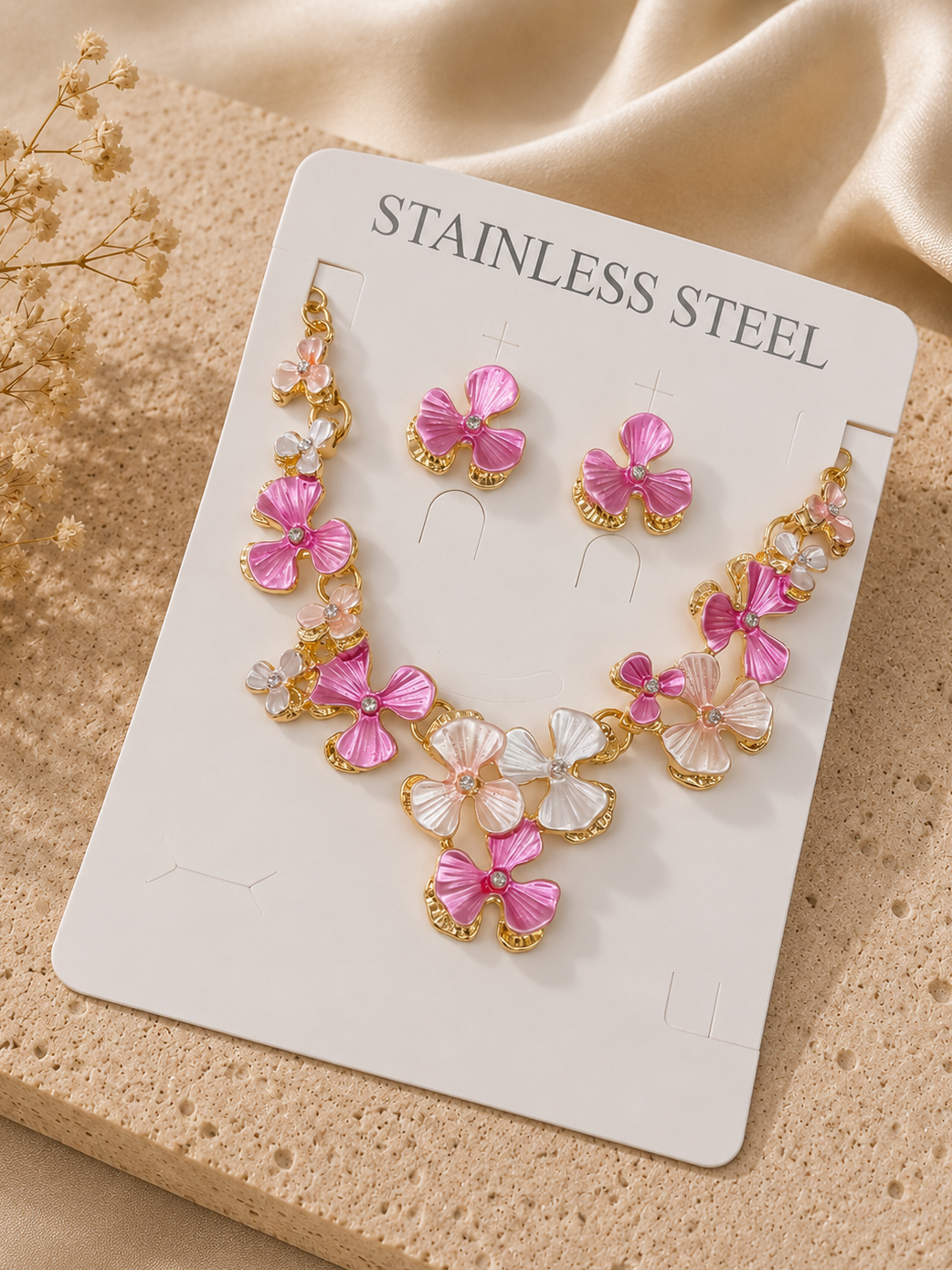 Conjunto floral esmaltado acero inoxidable