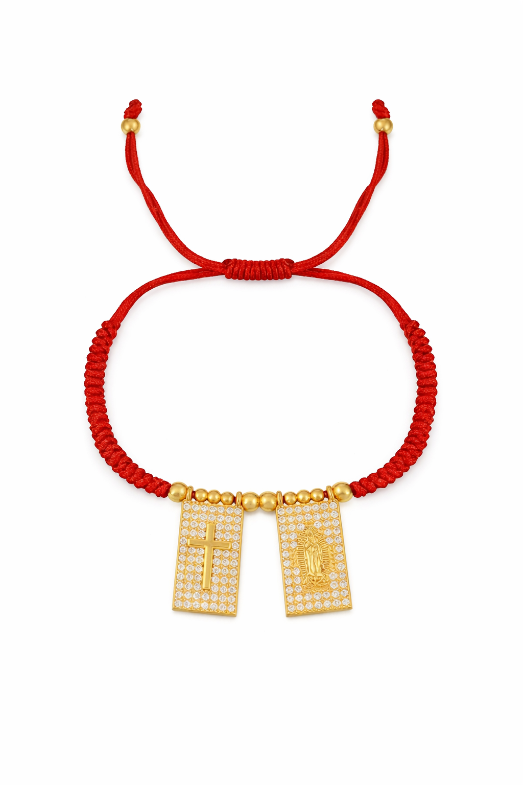 Pulseras de cordón rojas con dijes chapa de oro