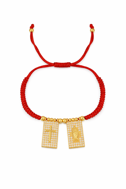 Pulseras de cordón rojas con dijes chapa de oro