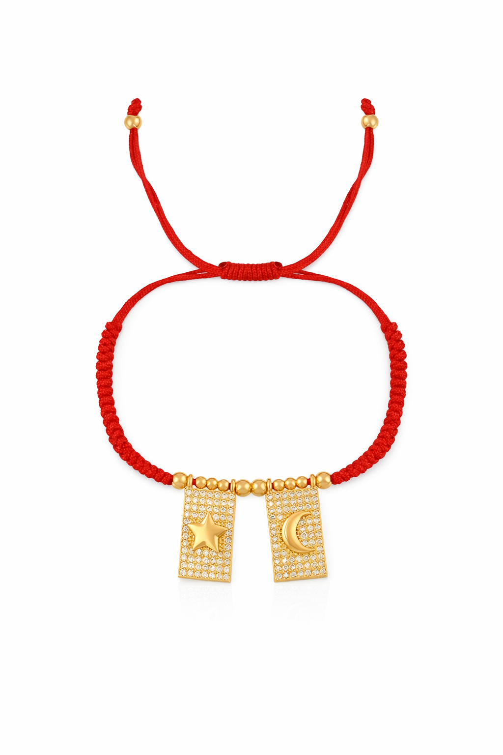 Pulseras de cordón rojas con dijes chapa de oro