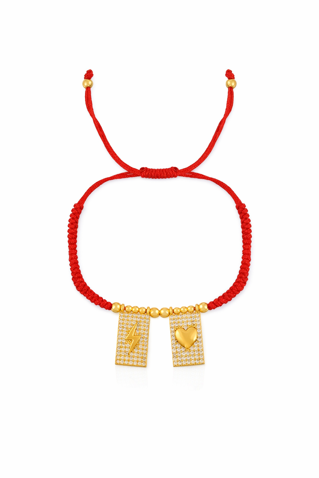 Pulseras de cordón rojas con dijes chapa de oro
