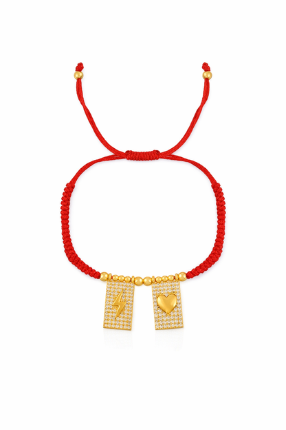 Pulseras de cordón rojas con dijes chapa de oro