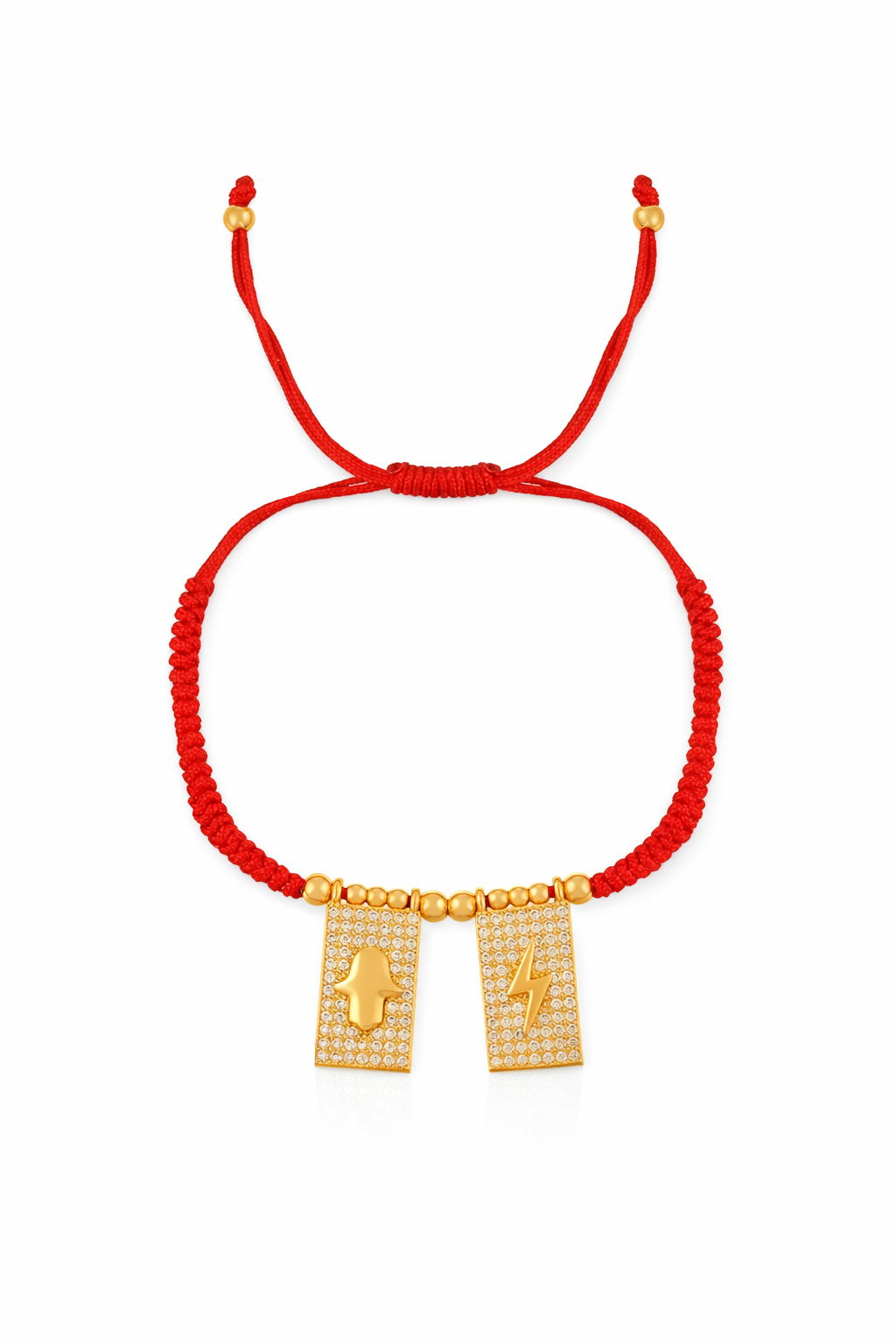 Pulseras de cordón rojas con dijes chapa de oro