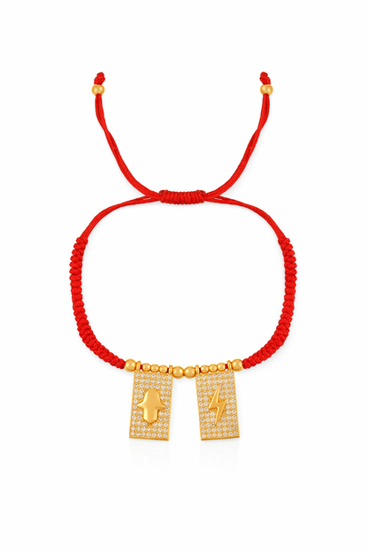 Pulseras de cordón rojas con dijes chapa de oro