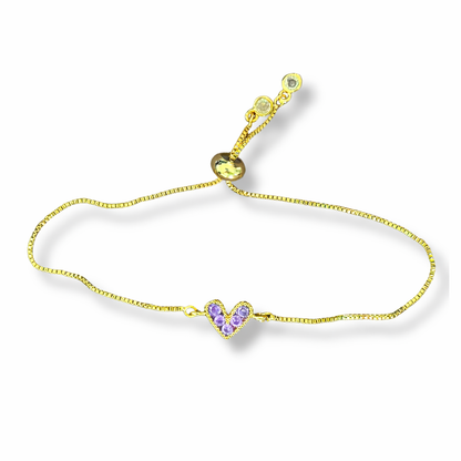 Pulseras de Corazones Ajustables Chapa de Oro
