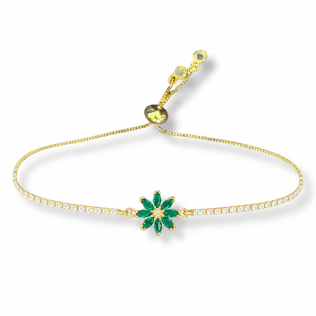 Pulseras Flor Ajustable Chapa de Oro