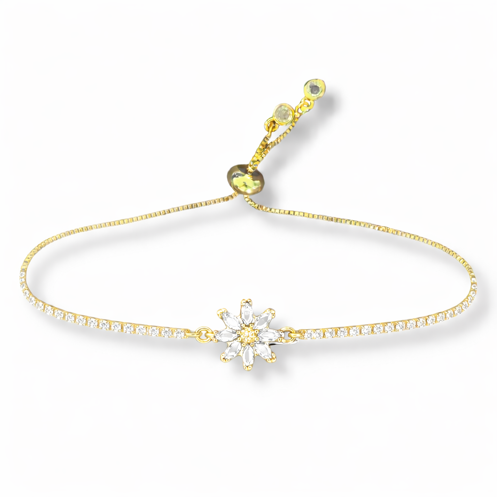Pulseras Flor Ajustable Chapa de Oro