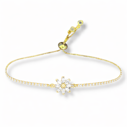 Pulseras Flor Ajustable Chapa de Oro