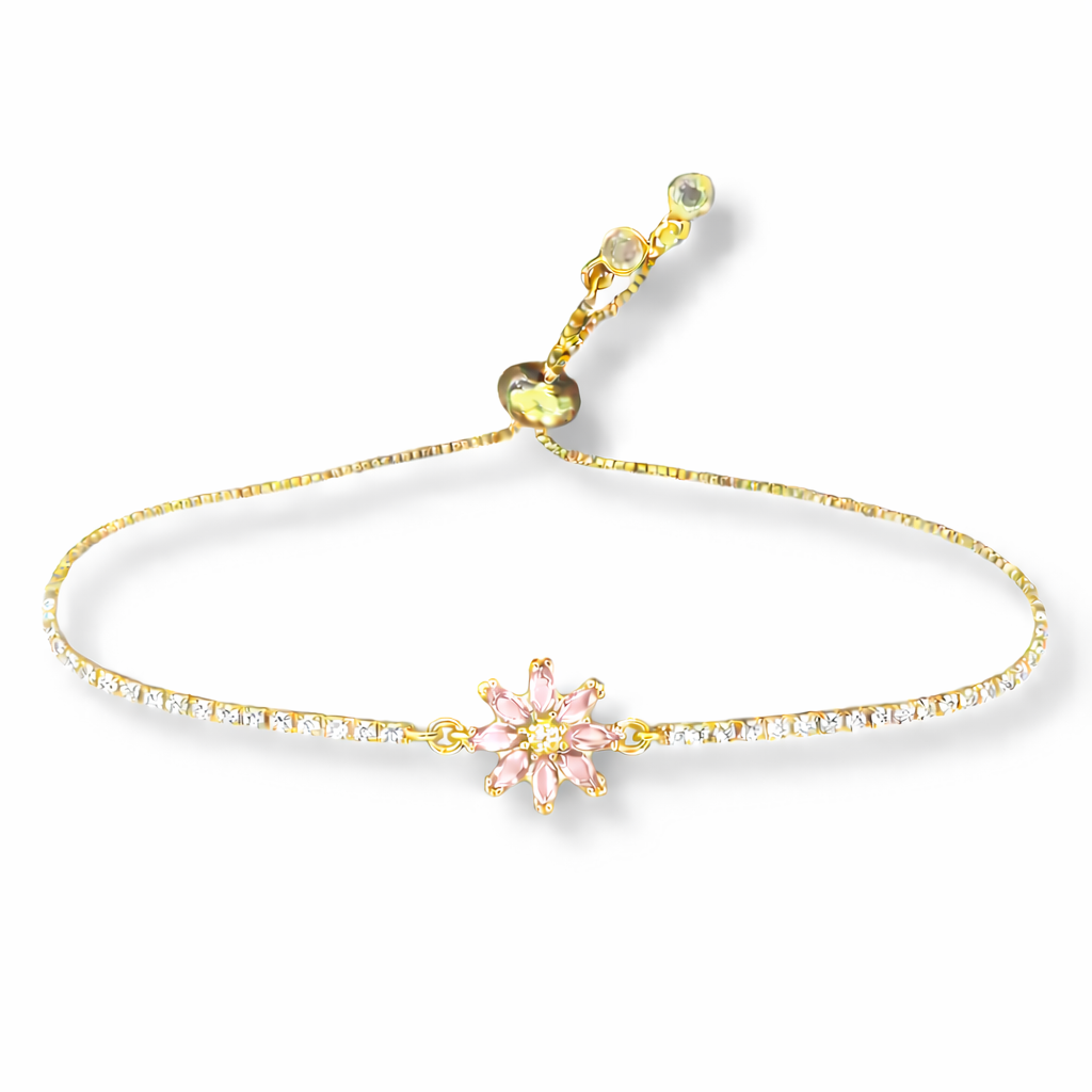 Pulseras Flor Ajustable Chapa de Oro
