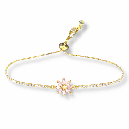Pulseras Flor Ajustable Chapa de Oro