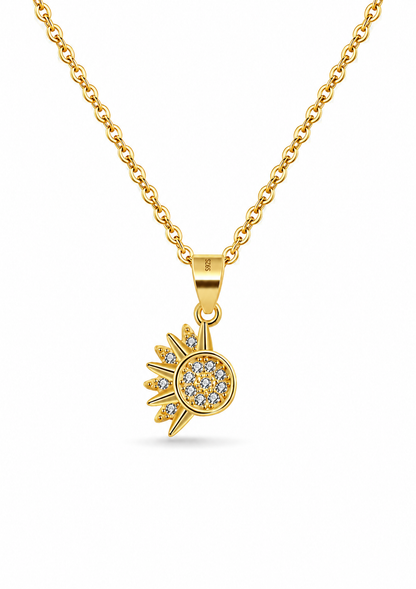 Juego de dijes sol y luna con zirconias dorado plata de ley 925