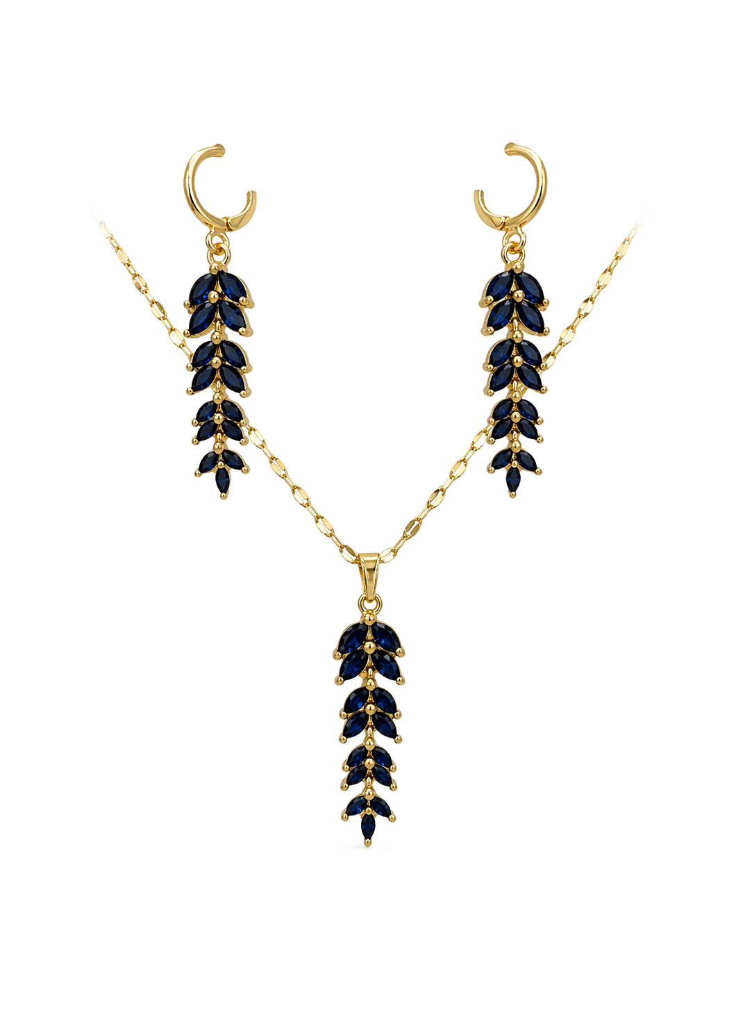 Juego de aretes y collar espiga zirconias acero inoxidable