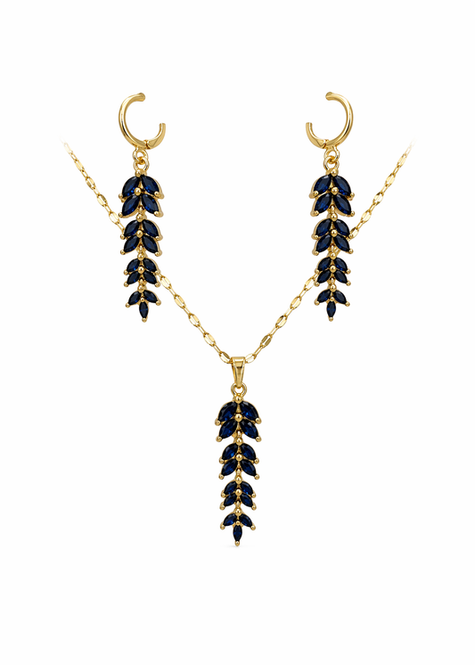 Juego de aretes y collar espiga zirconias acero inoxidable