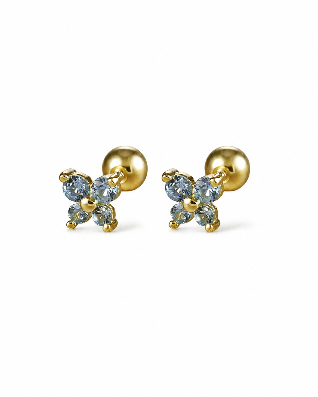 Aretes stud cuatro pétalos circón acero inoxidable 304 Waterproof 💧