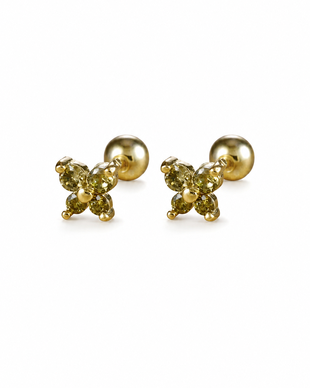 Aretes stud cuatro pétalos circón acero inoxidable 304 Waterproof 💧