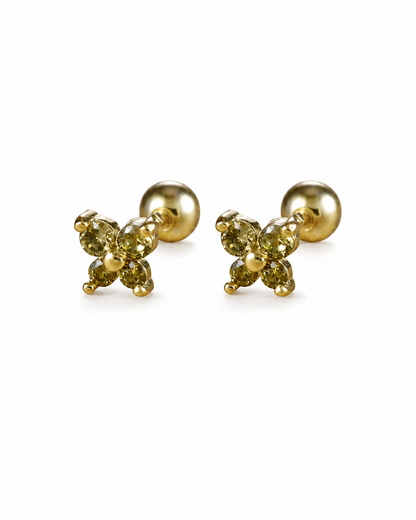 Aretes stud cuatro pétalos circón acero inoxidable 304 Waterproof 💧