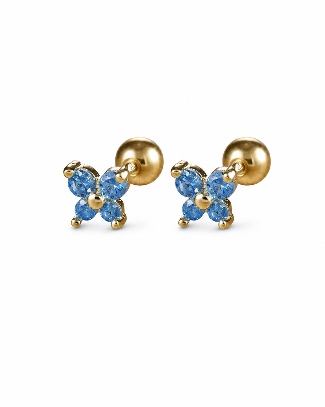 Aretes stud cuatro pétalos circón acero inoxidable 304 Waterproof 💧