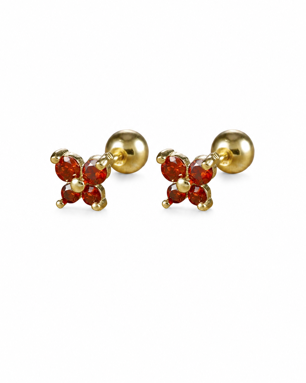 Aretes stud cuatro pétalos circón acero inoxidable 304 Waterproof 💧