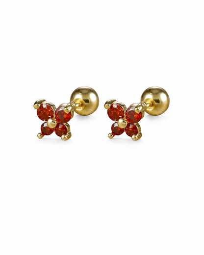 Aretes stud cuatro pétalos circón acero inoxidable 304 Waterproof 💧