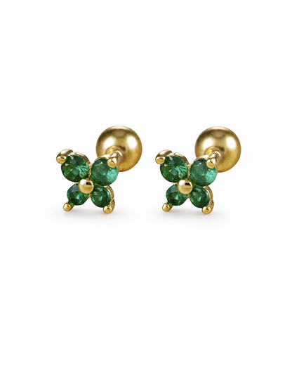 Aretes stud cuatro pétalos circón acero inoxidable 304 Waterproof 💧