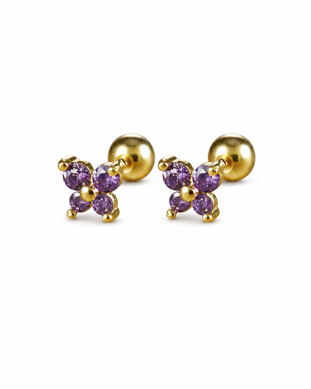 Aretes stud cuatro pétalos circón acero inoxidable 304 Waterproof 💧