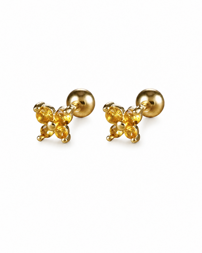 Aretes stud cuatro pétalos circón acero inoxidable 304 Waterproof 💧