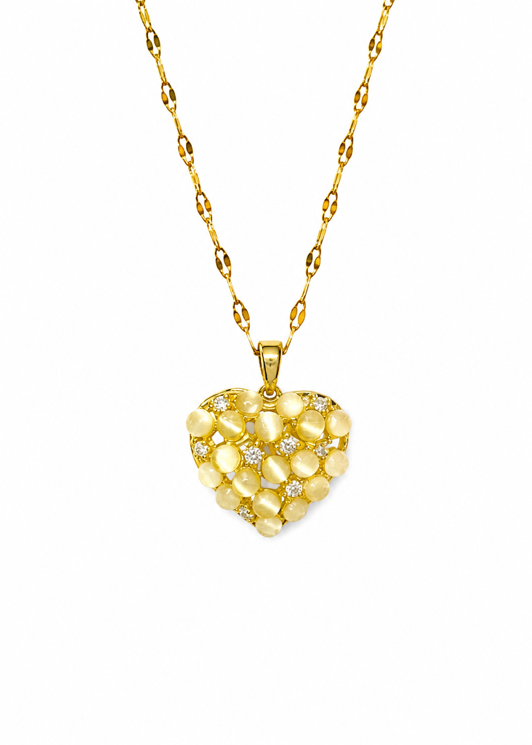 Collar corazón con perlas rosas acero inoxidable