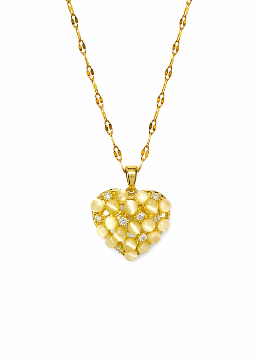 Collar corazón con perlas rosas acero inoxidable