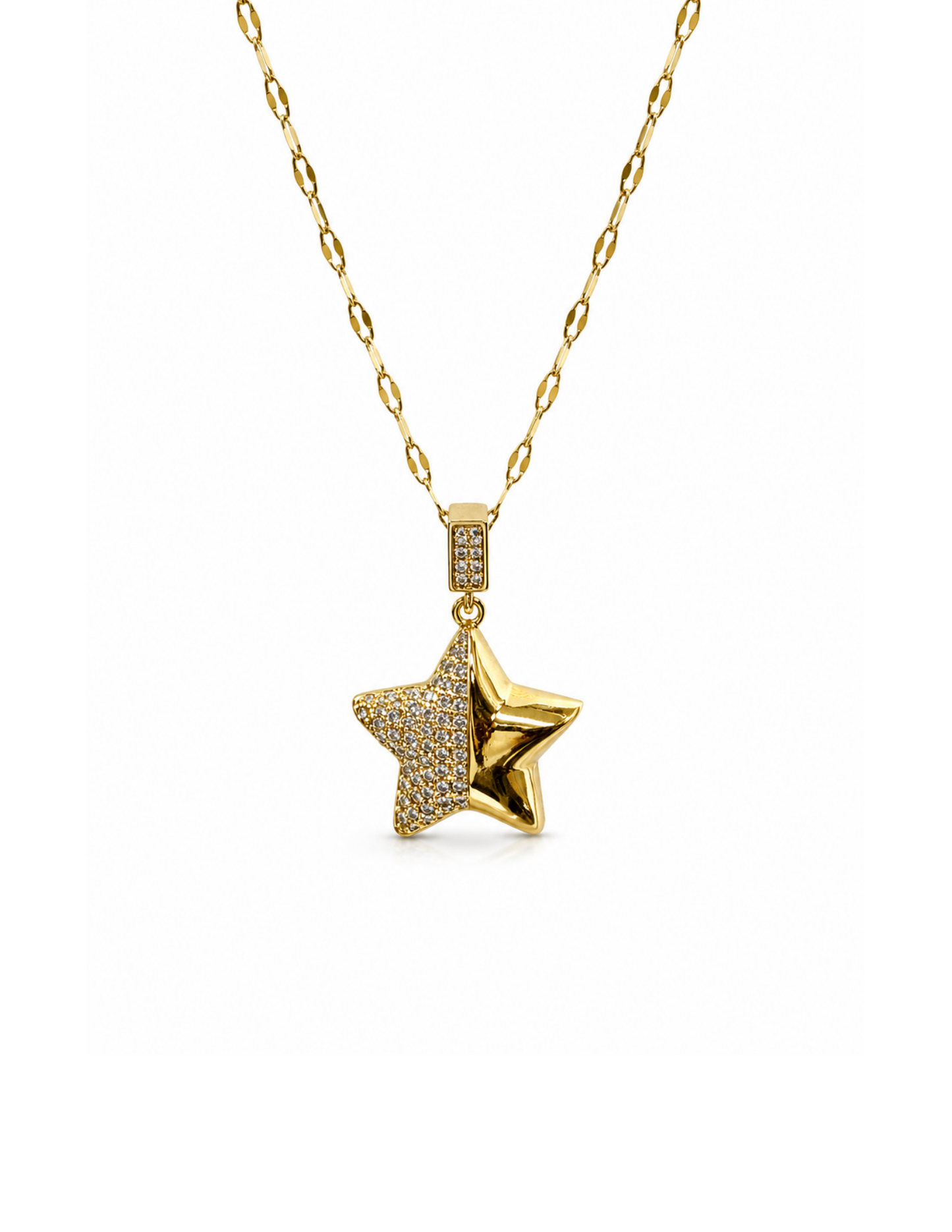 Collar estrella doble zirconias acero inoxidable