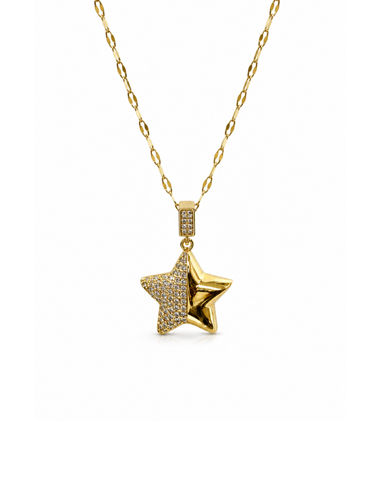 Collar estrella doble zirconias acero inoxidable