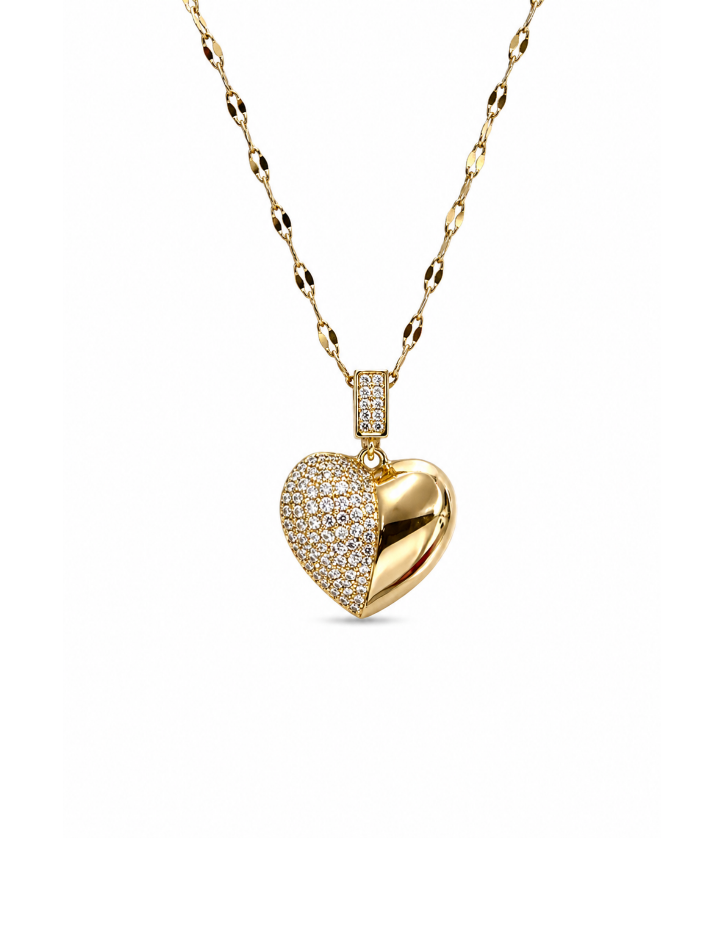 Collar corazón mitad zirconias acero inoxidable