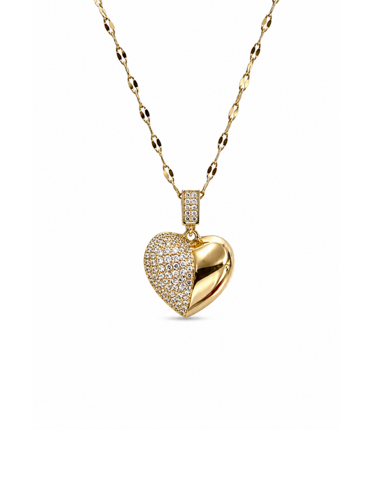 Collar corazón mitad zirconias acero inoxidable